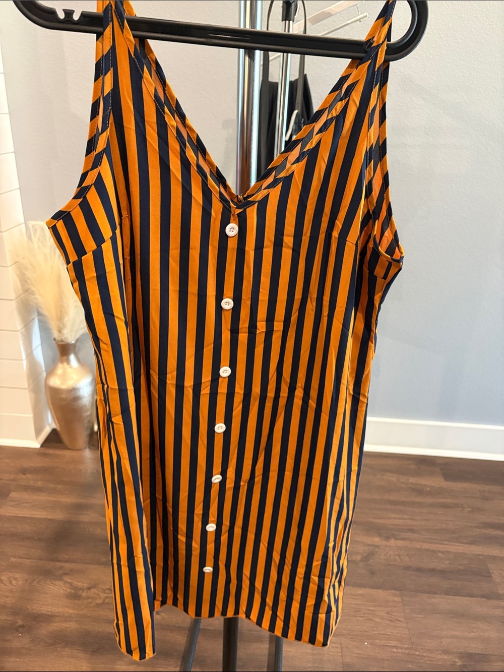 SHEIN Orange and Black Striped Maxi Dress Button-Front